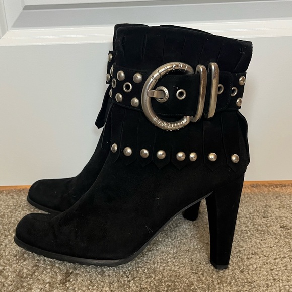 Black Suede Ankle Boots with Silver Studs - Picture 1 of 6